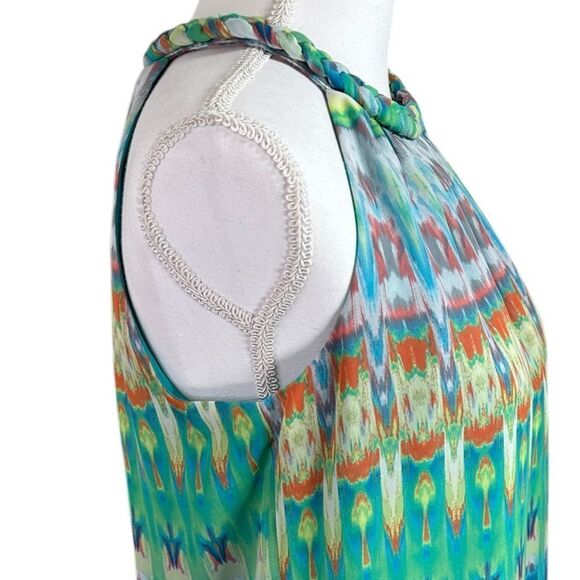 J.B.S. Petites Pull On Dress Multi Colored Size 8P Braided Neckline Detail - Picture 4 of 12